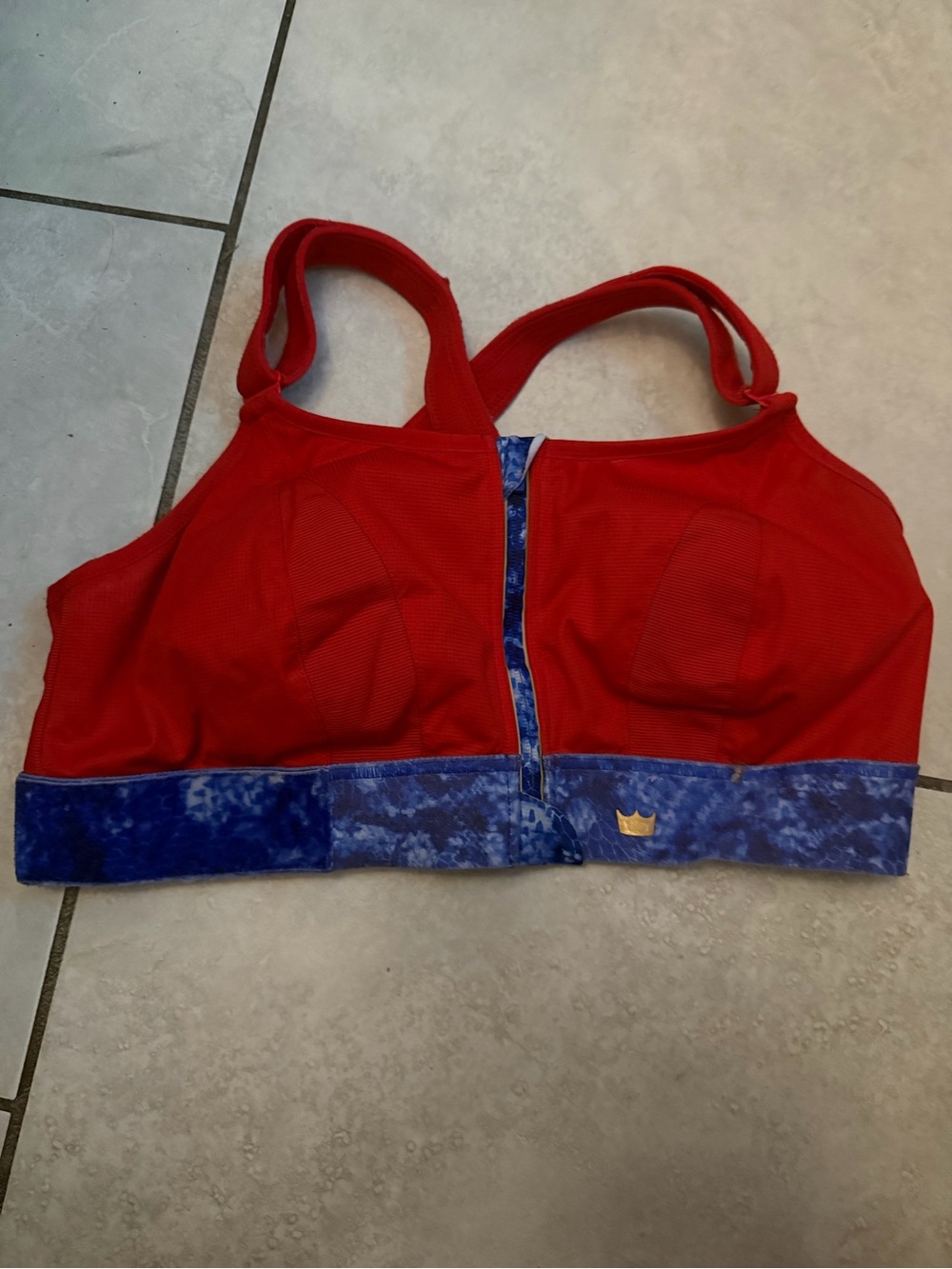 SHEFIT Red Swim Bikini Top with Blue Patterned Band
